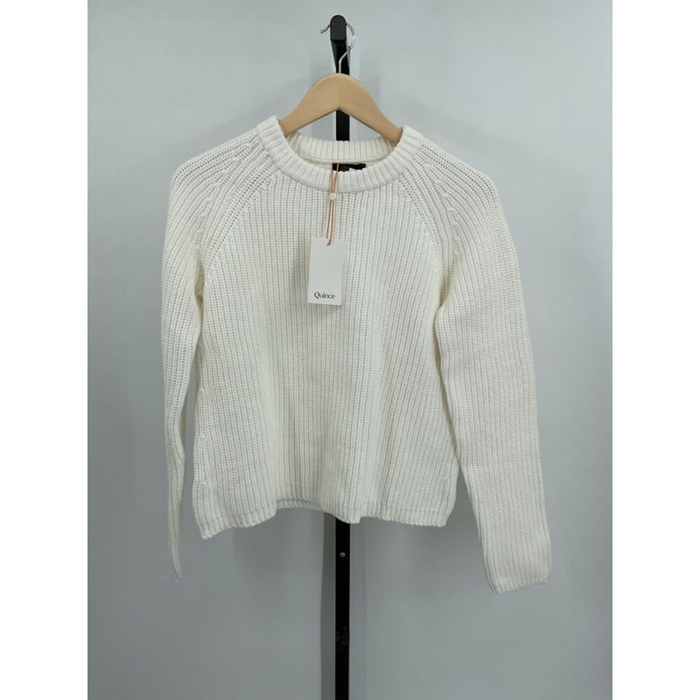 Quince Women's 100% Organic Cotton Fisherman Crew Sweater Ivory White S